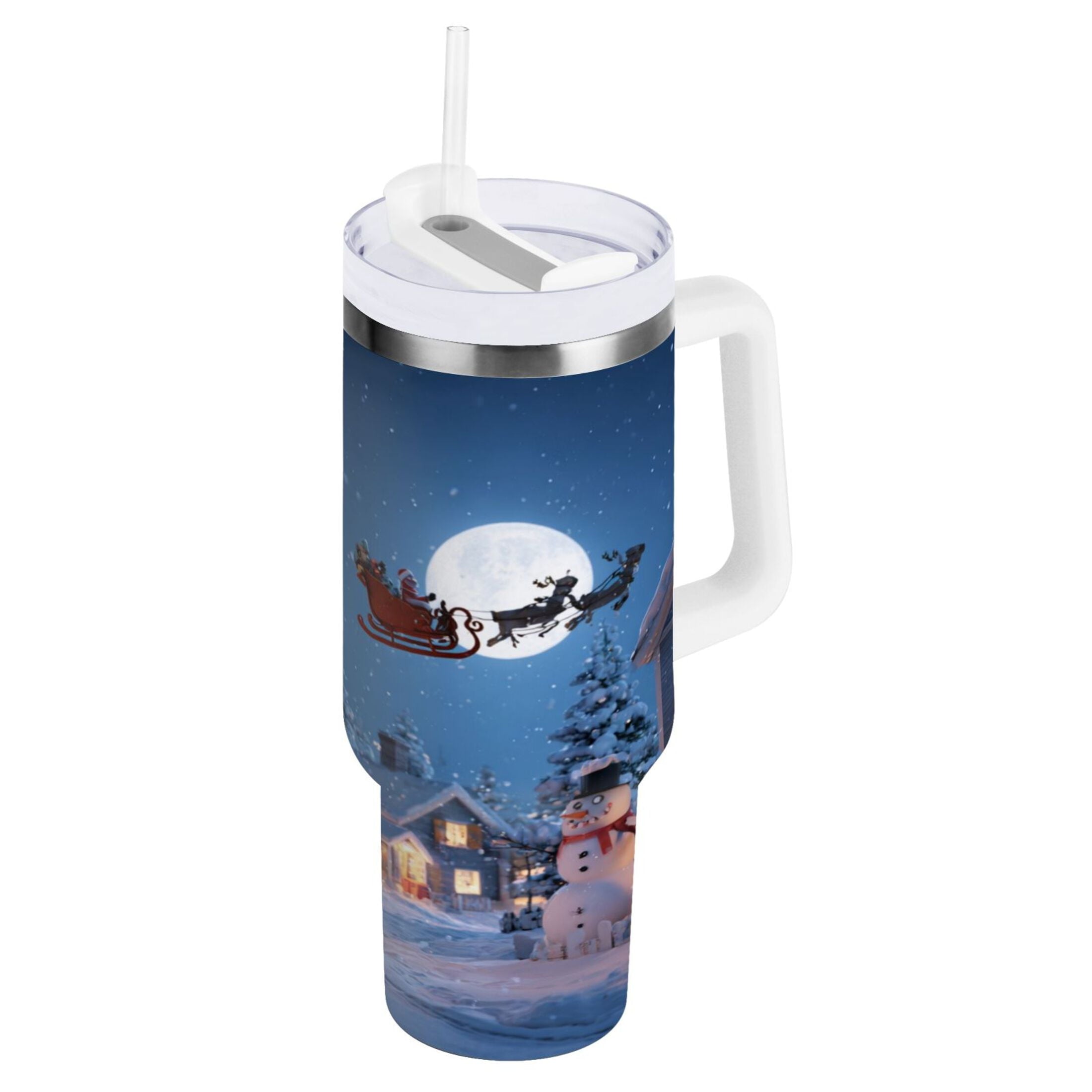 30 oz Insulated Stainless Steel Tumbler Double Wall Stainless Steel Tumbler with 2-Way Drinking Christmas Night Scene M606P