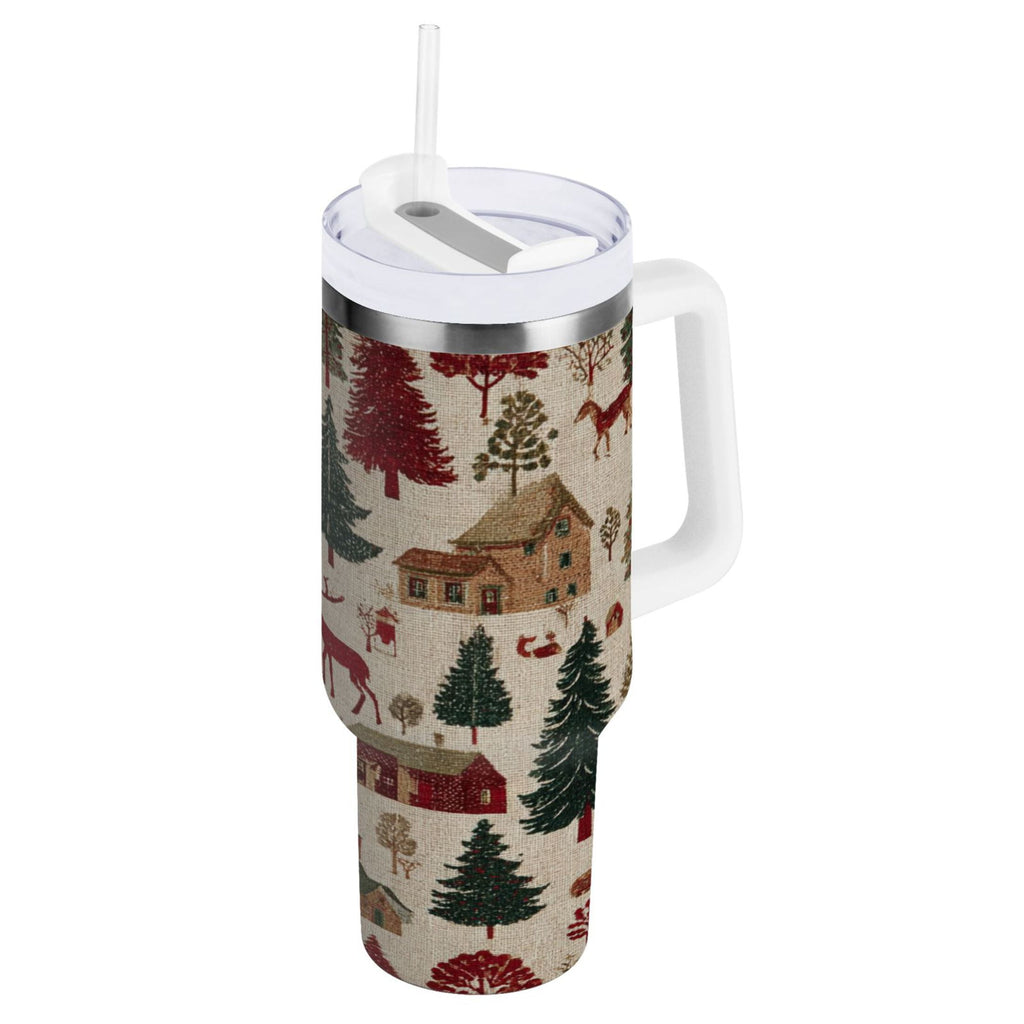 30 oz Insulated Stainless Steel Tumbler Double Wall Stainless Steel Tumbler with 2-Way Drinking Christmas Trees Deer and Houses M577Y