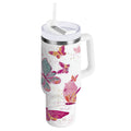 30 oz Insulated Stainless Steel Tumbler Double Wall Stainless Steel Tumbler with 2-Way Drinking Colorful Butterflies M605P
