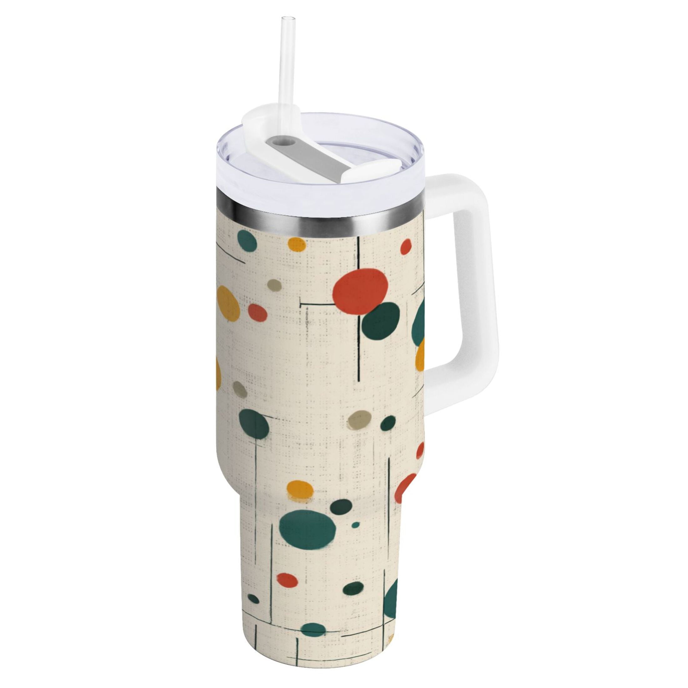 30 oz Insulated Stainless Steel Tumbler Double Wall Stainless Steel Tumbler with 2-Way Drinking Colorful Dots and Lines M646S