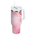 30 oz Insulated Stainless Steel Tumbler Double Wall Stainless Steel Tumbler with 2-Way Drinking Colorful Pastel Floral Pattern M514X
