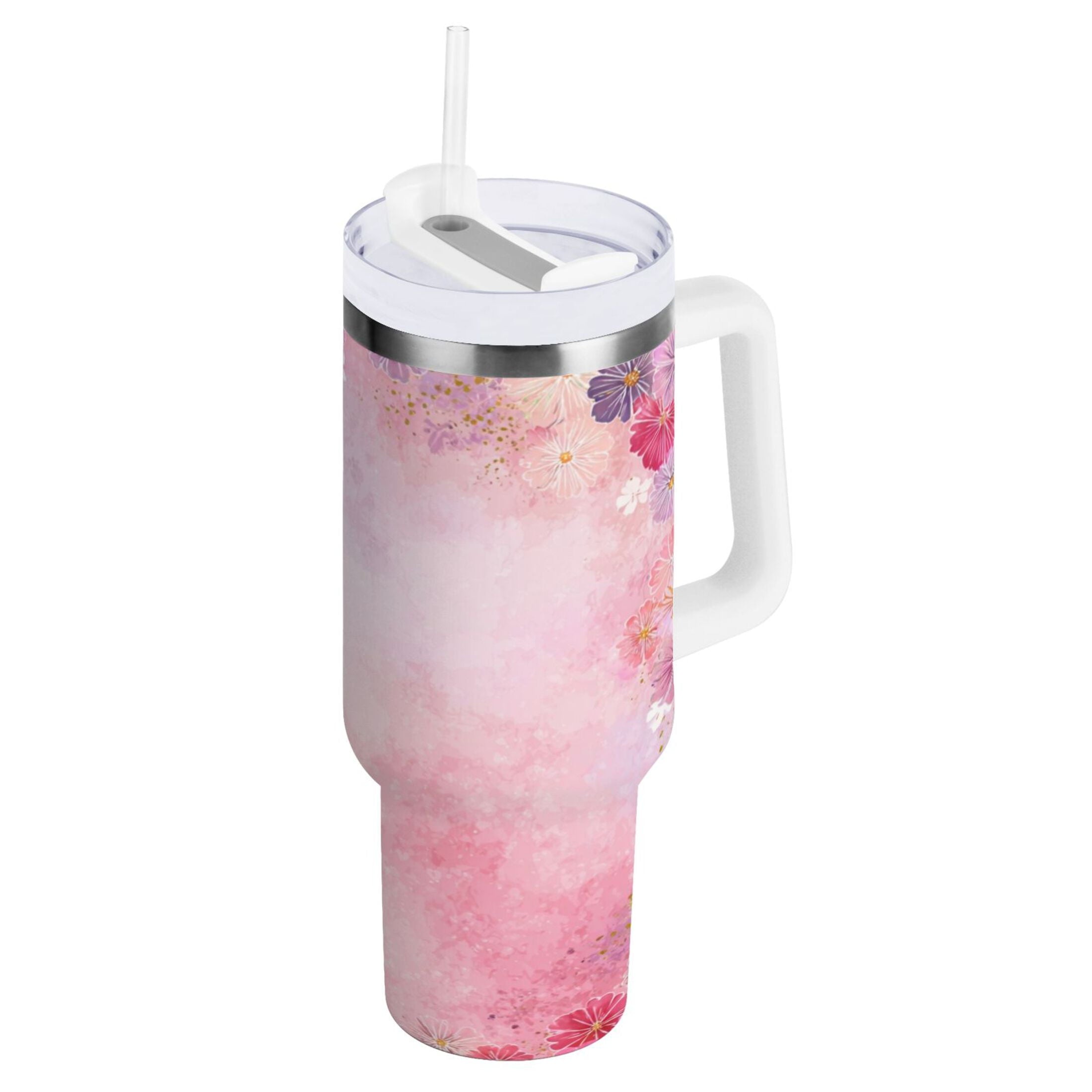 30 oz Insulated Stainless Steel Tumbler Double Wall Stainless Steel Tumbler with 2-Way Drinking Colorful Pastel Floral Pattern M514X