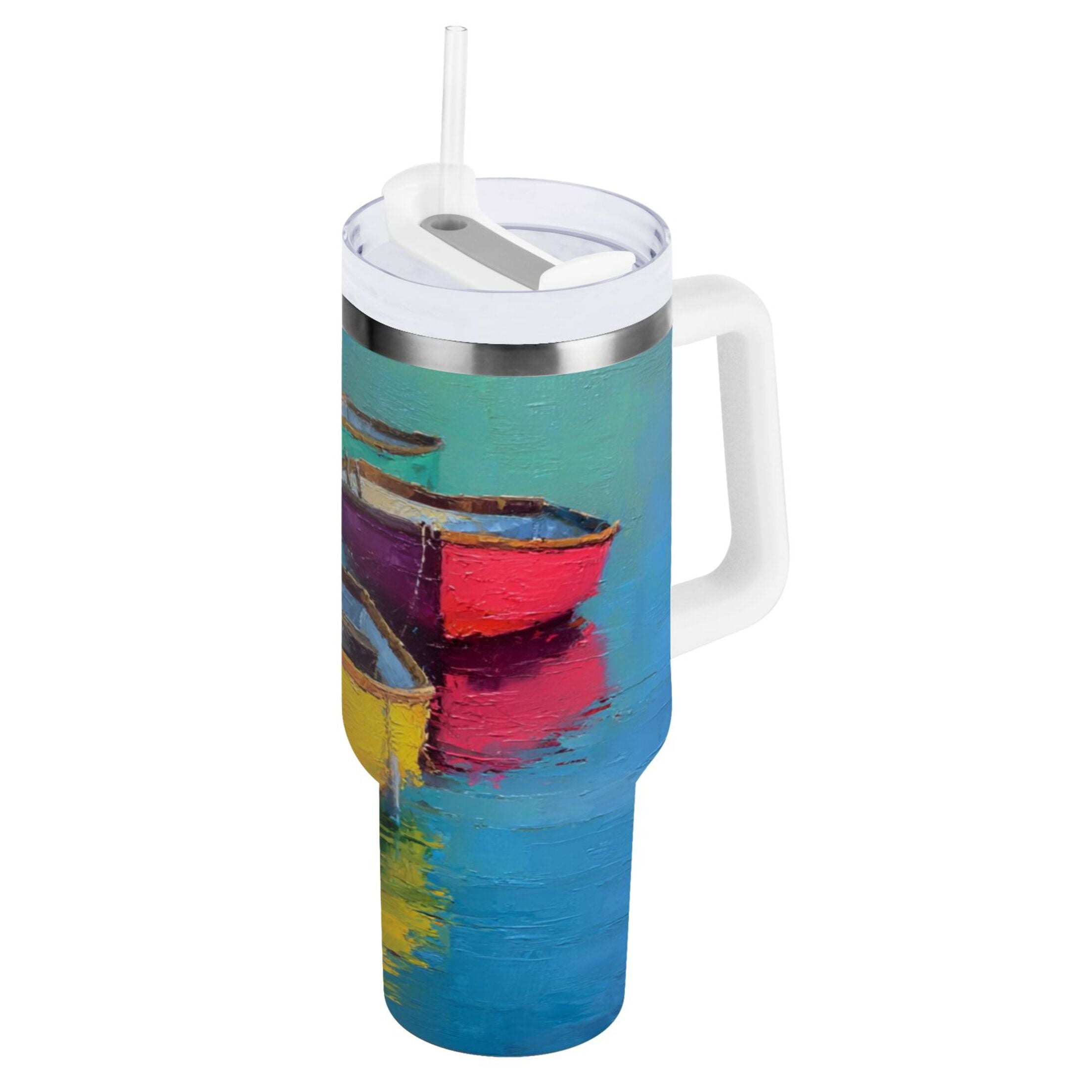 30 oz Insulated Stainless Steel Tumbler Double Wall Stainless Steel Tumbler with 2-Way Drinking Colorful Row Boats M555L