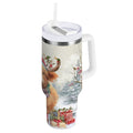 30 oz Insulated Stainless Steel Tumbler Double Wall Stainless Steel Tumbler with 2-Way Drinking Cow Wearing Christmas Hat M681V