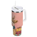 30 oz Insulated Stainless Steel Tumbler Double Wall Stainless Steel Tumbler with 2-Way Drinking Cow Wearing Scarf and Hat M663E
