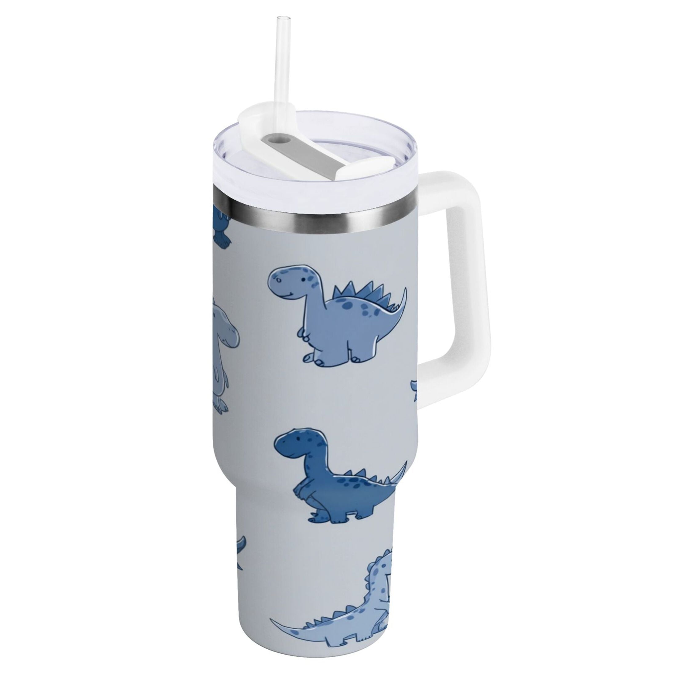 30 oz Insulated Stainless Steel Tumbler Double Wall Stainless Steel Tumbler with 2-Way Drinking Cute Blue Dinosaurs M580U