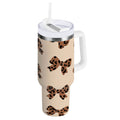 30 oz Insulated Stainless Steel Tumbler Double Wall Stainless Steel Tumbler with 2-Way Drinking Cute Brown Bow M528Z