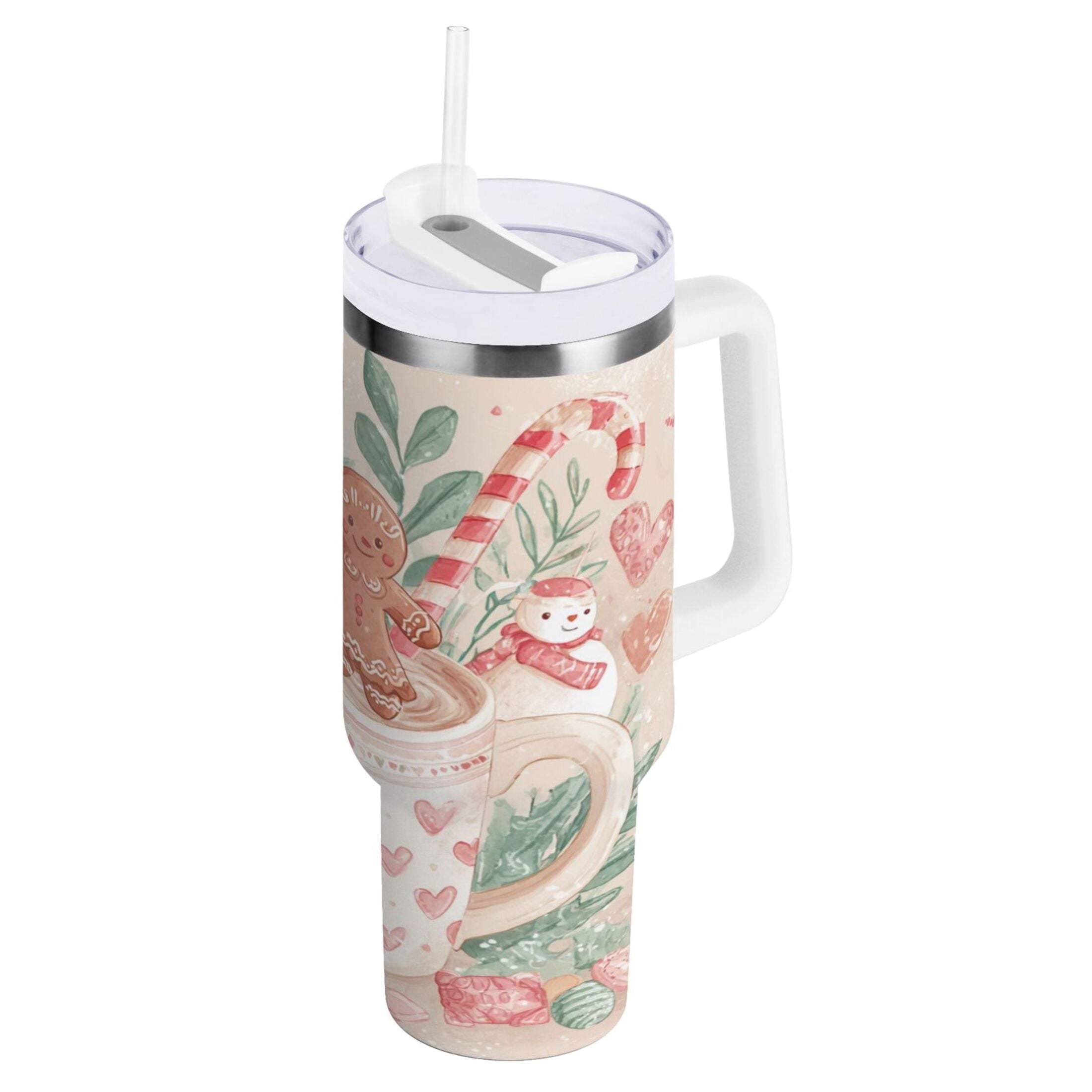 30 oz Insulated Stainless Steel Tumbler Double Wall Stainless Steel Tumbler with 2-Way Drinking Cute Christmas Design M600M