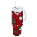 30 oz Insulated Stainless Steel Tumbler Double Wall Stainless Steel Tumbler with 2-Way Drinking Cute Pink Strawberry Pattern M630M