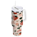 30 oz Insulated Stainless Steel Tumbler Double Wall Stainless Steel Tumbler with 2-Way Drinking Cute Pinks Strawberries M596A