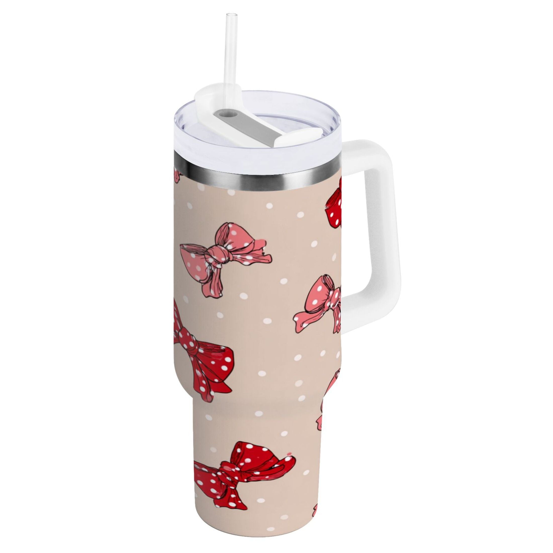 30 oz Insulated Stainless Steel Tumbler Double Wall Stainless Steel Tumbler with 2-Way Drinking Cute Red Bows Pattern M541Y
