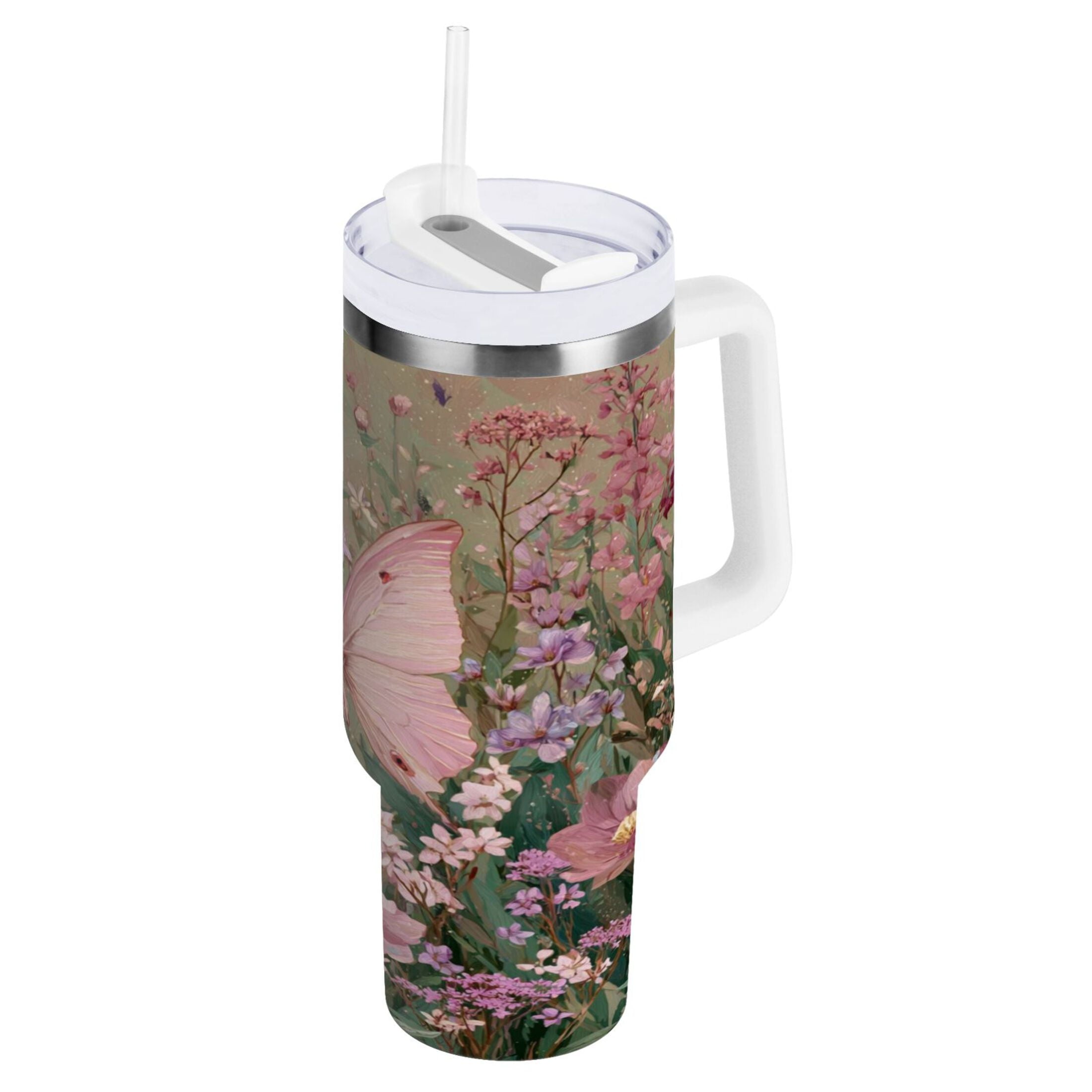 30 oz Insulated Stainless Steel Tumbler Double Wall Stainless Steel Tumbler with 2-Way Drinking Delicate Butterfly M643U