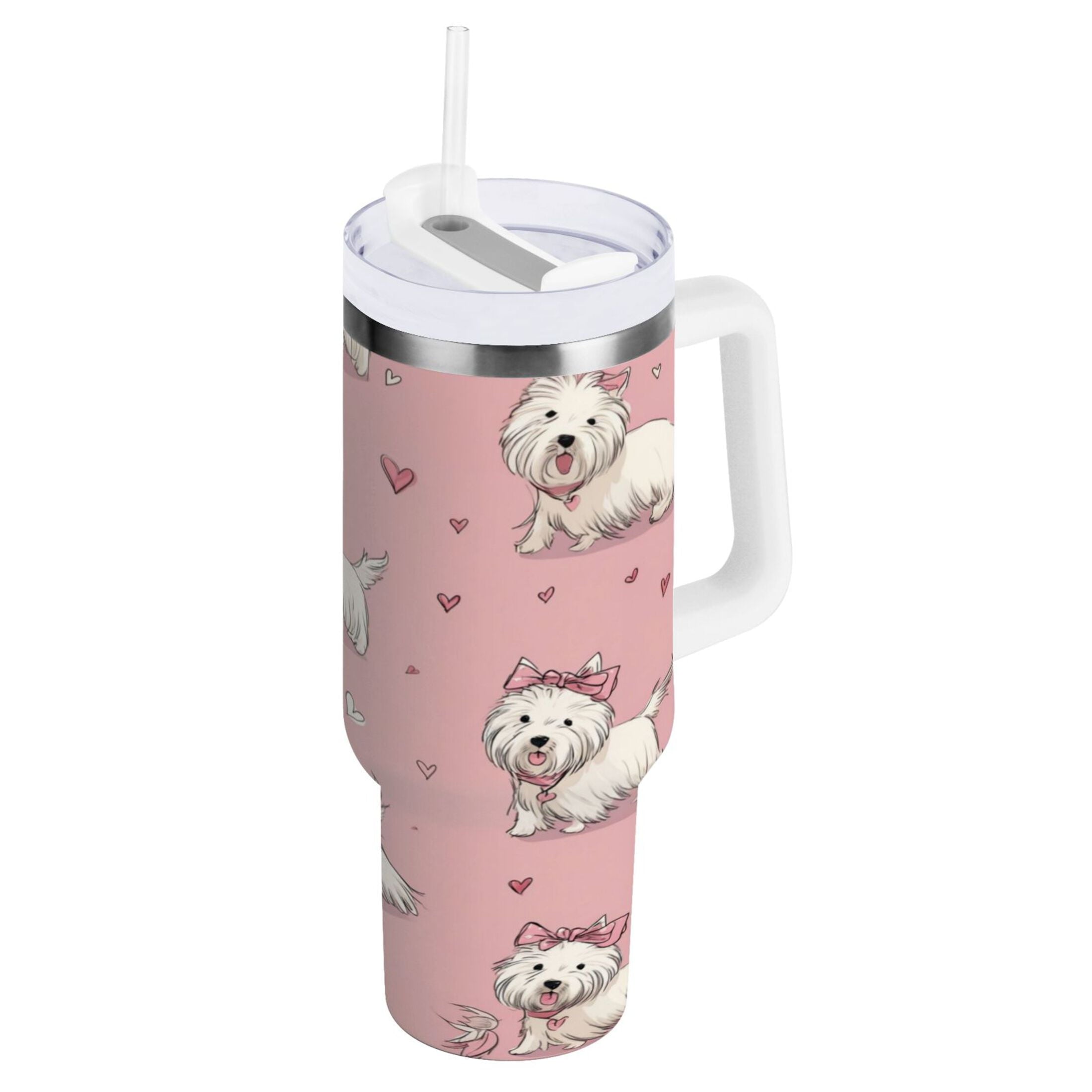 30 oz Insulated Stainless Steel Tumbler Double Wall Stainless Steel Tumbler with 2-Way Drinking Dogs Wearing Bows M659H