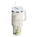 30 oz Insulated Stainless Steel Tumbler Double Wall Stainless Steel Tumbler with 2-Way Drinking Dragonflies with White Daisies M655U