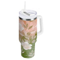 30 oz Insulated Stainless Steel Tumbler Double Wall Stainless Steel Tumbler with 2-Way Drinking Gradient Elegant Floral M471M