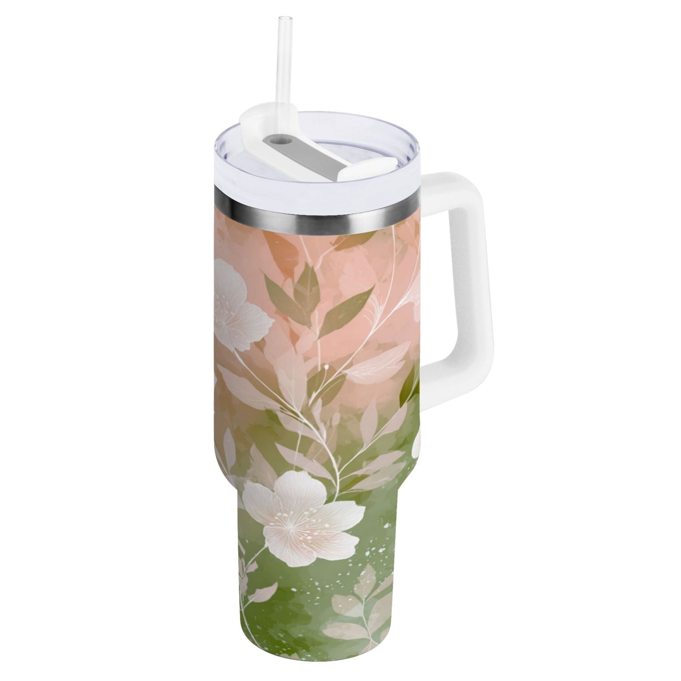 30 oz Insulated Stainless Steel Tumbler Double Wall Stainless Steel Tumbler with 2-Way Drinking Gradient Elegant Floral M471M