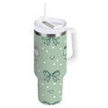 30 oz Insulated Stainless Steel Tumbler Double Wall Stainless Steel Tumbler with 2-Way Drinking Green and Mint Bows M559H