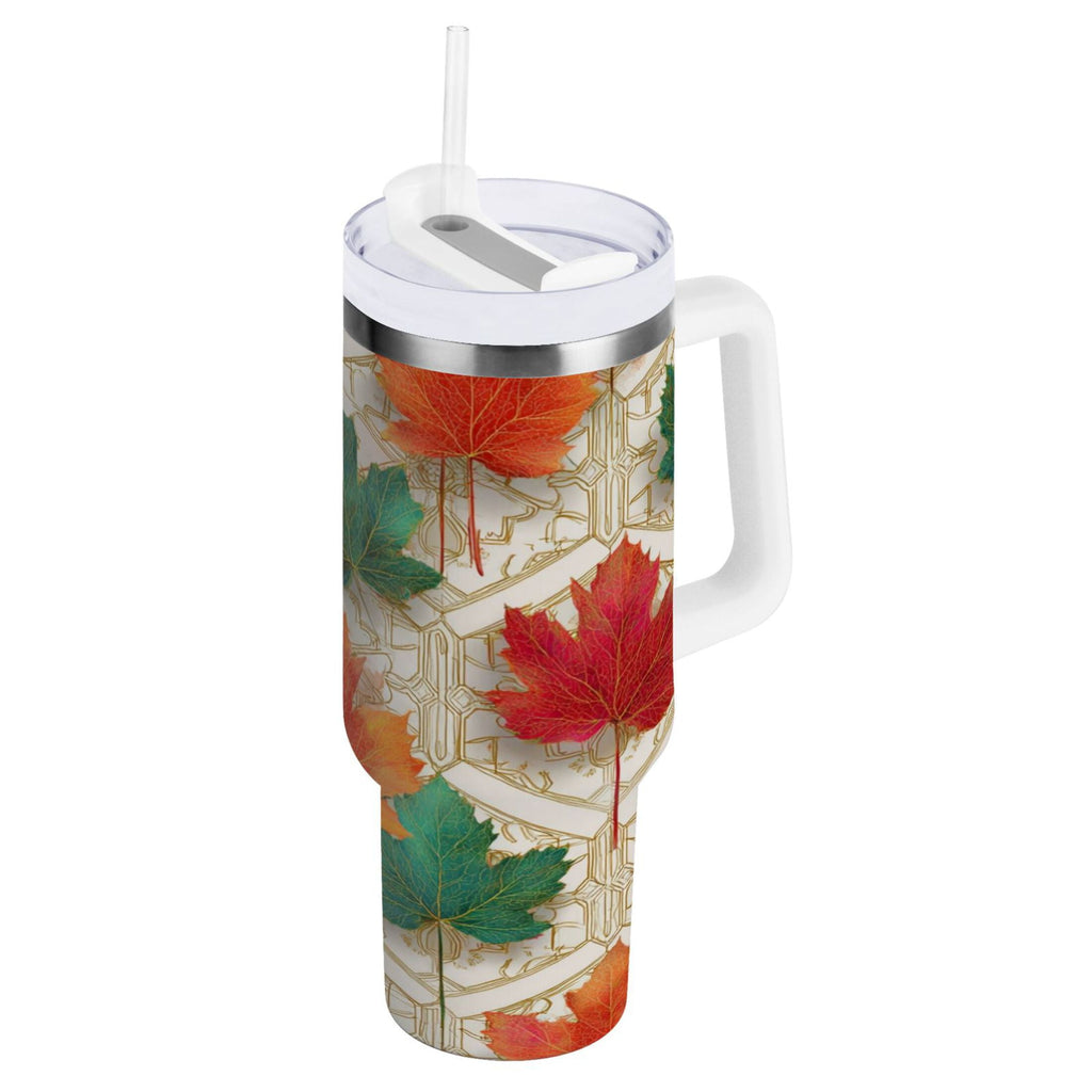 30 oz Insulated Stainless Steel Tumbler Double Wall Stainless Steel Tumbler with 2-Way Drinking Green and Red Maple Leaves M565P