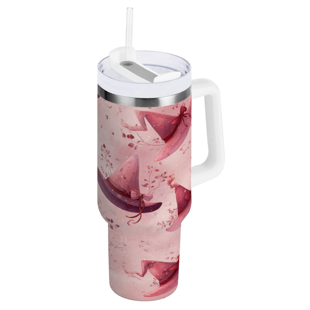 30 oz Insulated Stainless Steel Tumbler Double Wall Stainless Steel Tumbler with 2-Way Drinking Hats with Delicate Bows M679V