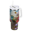 30 oz Insulated Stainless Steel Tumbler Double Wall Stainless Steel Tumbler with 2-Way Drinking Hummingbirds and Flowers M480R