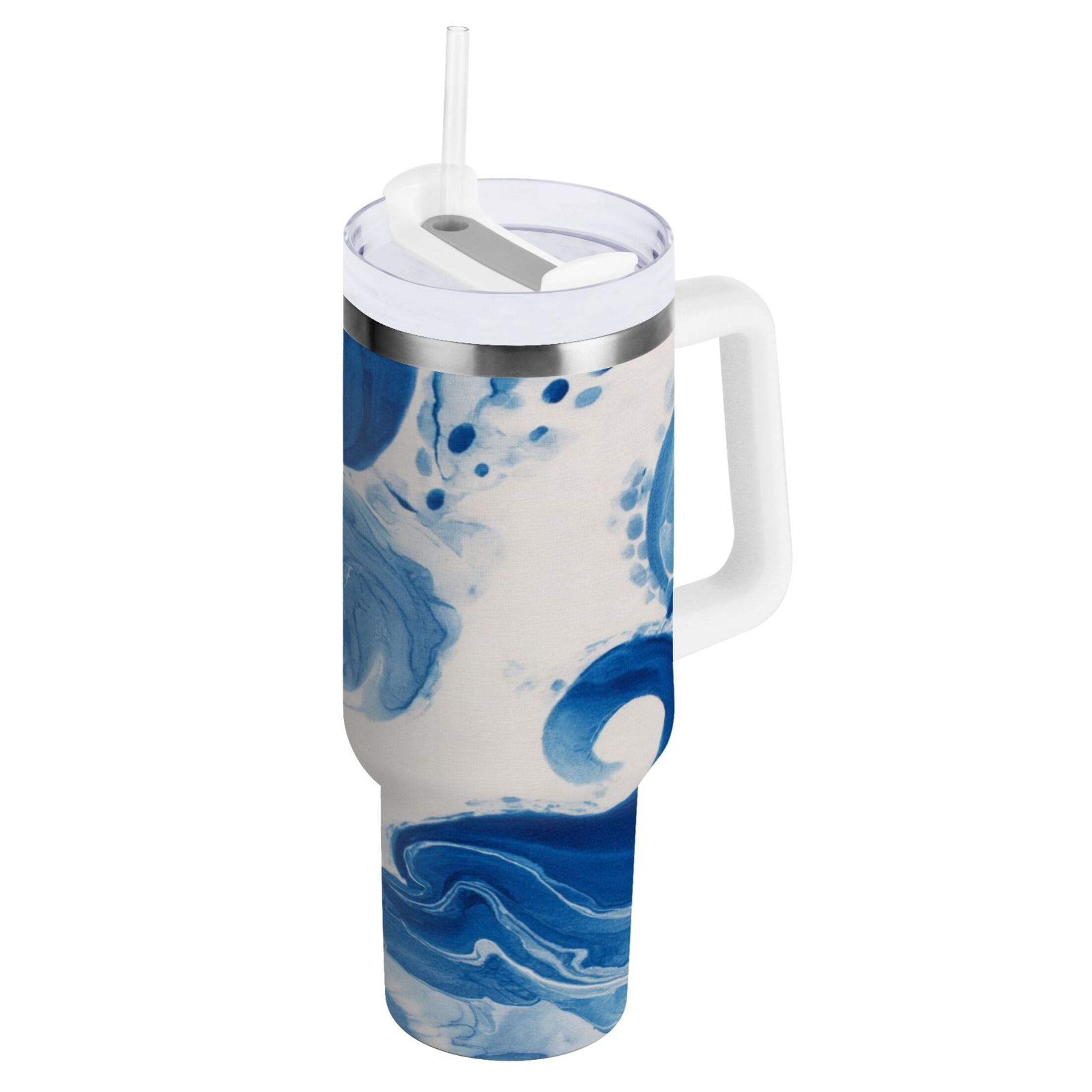 40 oz Insulated Stainless Steel Tumbler Double Wall Stainless Steel Tumbler with 2-Way Drinking Indigo Blue Tie-dye Pattern M632K