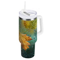 30 oz Insulated Stainless Steel Tumbler Double Wall Stainless Steel Tumbler with 2-Way Drinking Leaves with Water Droplets M500Q
