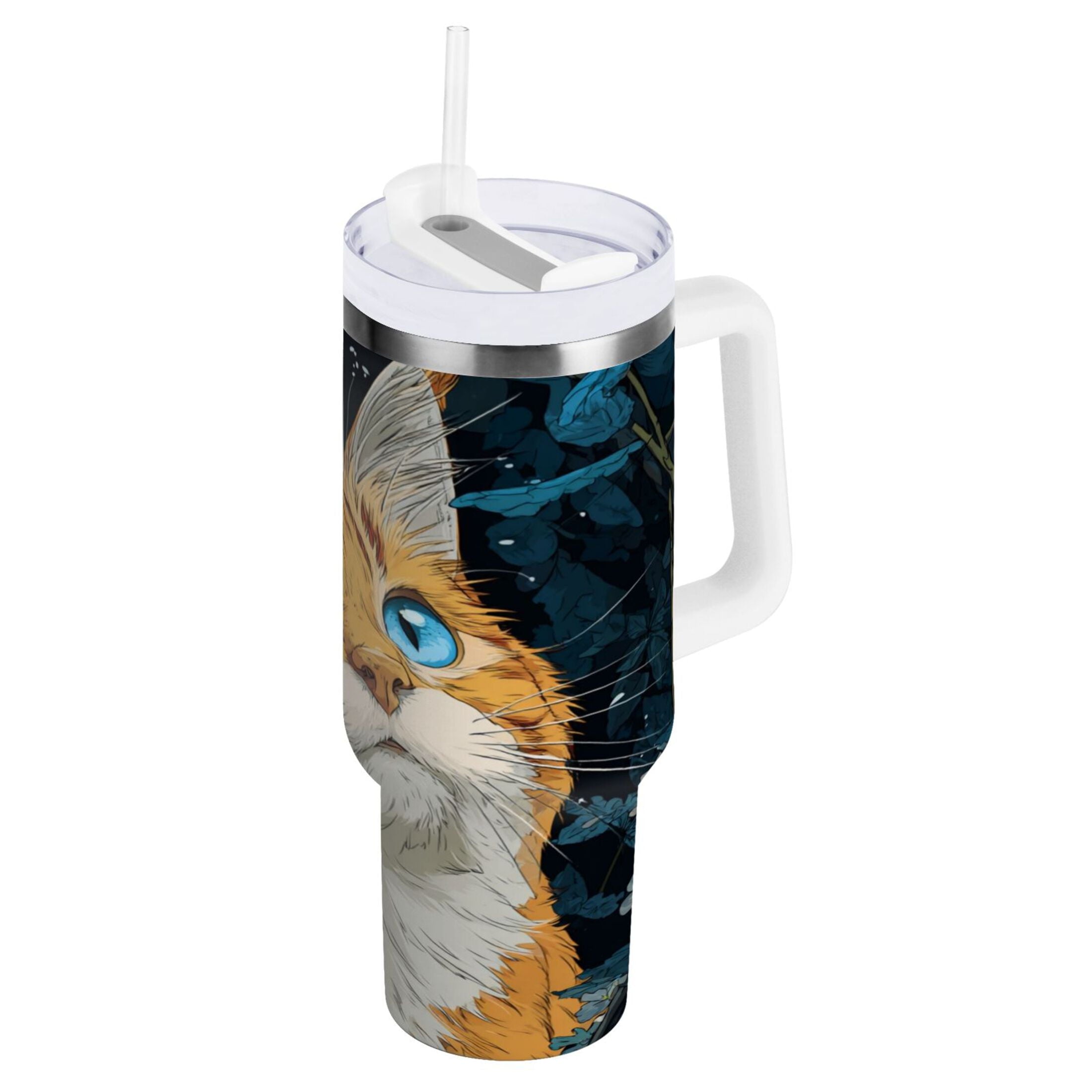 30 oz Insulated Stainless Steel Tumbler Double Wall Stainless Steel Tumbler with 2-Way Drinking Orange Cat with Blue Eyes M585S