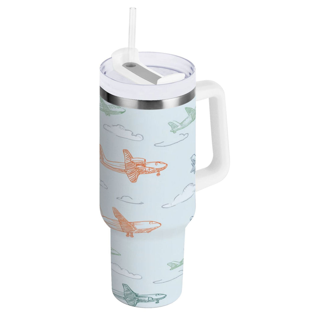 30 oz Insulated Stainless Steel Tumbler Double Wall Stainless Steel Tumbler with 2-Way Drinking Pastel Doodle Airplanes M593Z