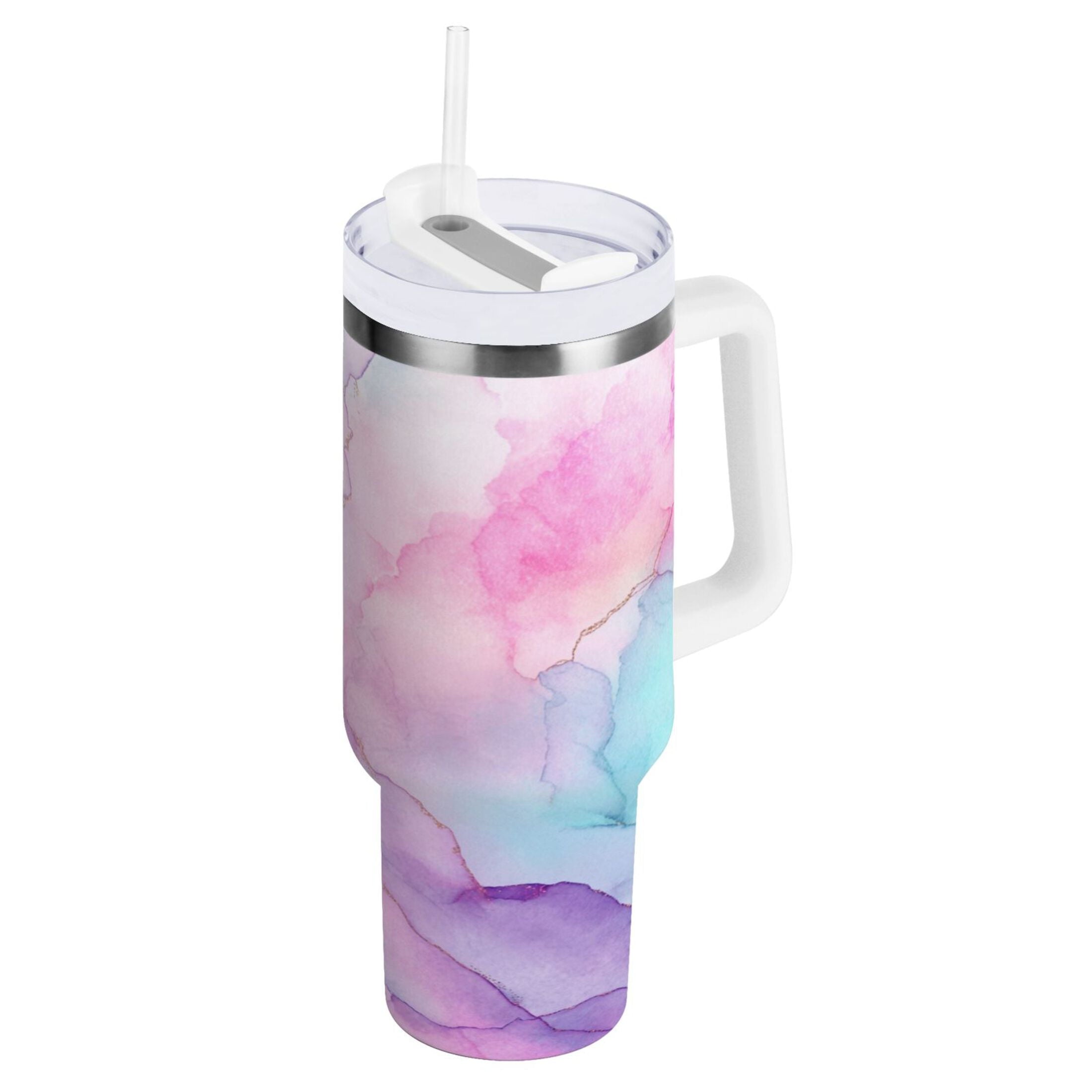 30 oz Insulated Stainless Steel Tumbler Double Wall Stainless Steel Tumbler with 2-Way Drinking Pastel Pink Marble Texture M614C