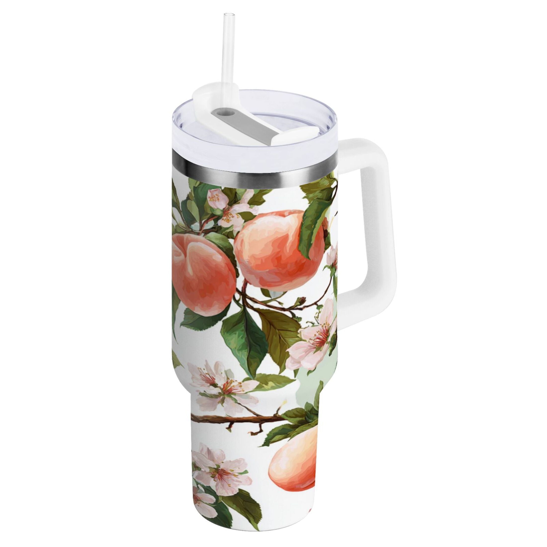 30 oz Insulated Stainless Steel Tumbler Double Wall Stainless Steel Tumbler with 2-Way Drinking Peach Fruit Pattern M503F