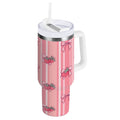 30 oz Insulated Stainless Steel Tumbler Double Wall Stainless Steel Tumbler with 2-Way Drinking Pink Bows and Strawberries M628B