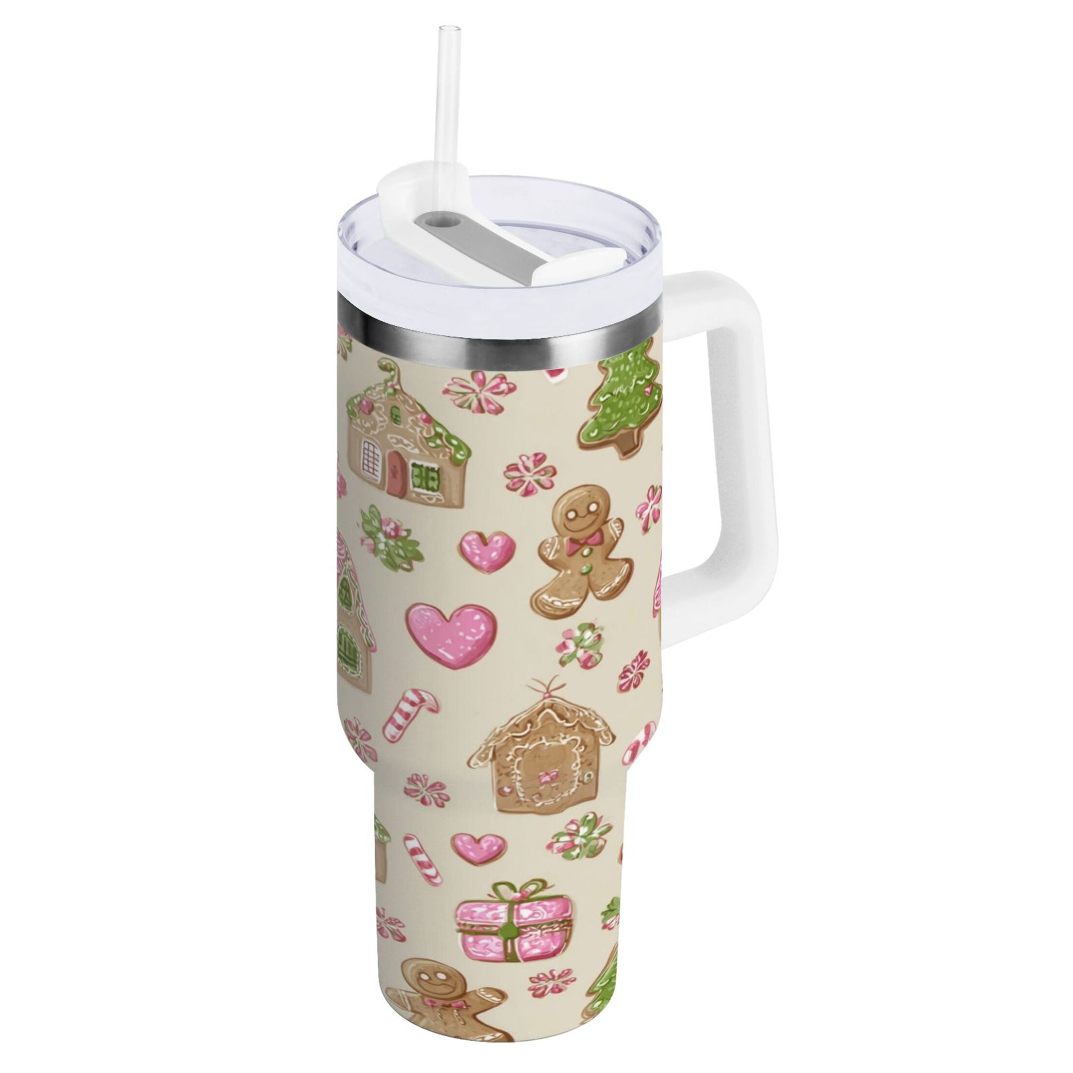 40 oz Insulated Stainless Steel Tumbler Double Wall Stainless Steel Tumbler with 2-Way Drinking Pink Cute Christmas Pattern M564U