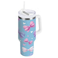 30 oz Insulated Stainless Steel Tumbler Double Wall Stainless Steel Tumbler with 2-Way Drinking Pink and Purple Bows M526Z