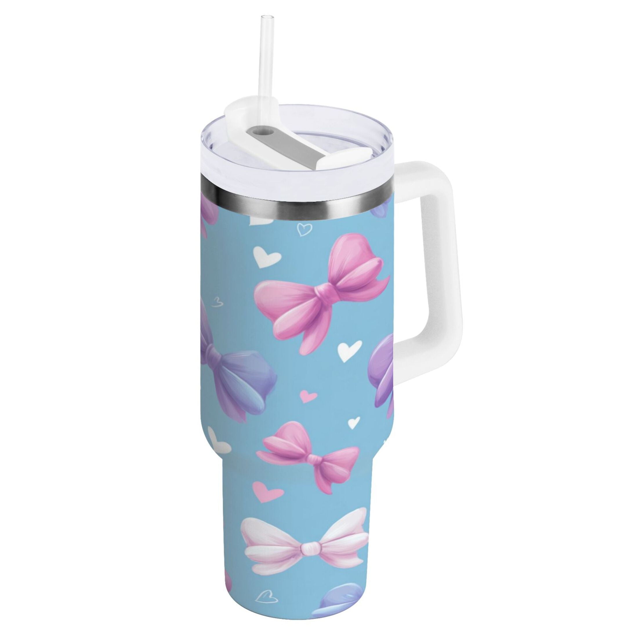 30 oz Insulated Stainless Steel Tumbler Double Wall Stainless Steel Tumbler with 2-Way Drinking Pink and Purple Bows M526Z