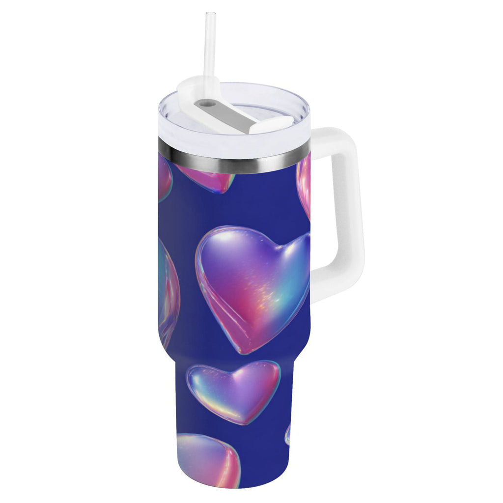 30 oz Insulated Stainless Steel Tumbler Double Wall Stainless Steel Tumbler with 2-Way Drinking Pink-purple Hearts M508V