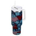 30 oz Insulated Stainless Steel Tumbler Double Wall Stainless Steel Tumbler with 2-Way Drinking Red Butterflies and Flags M621U