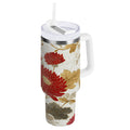 30 oz Insulated Stainless Steel Tumbler Double Wall Stainless Steel Tumbler with 2-Way Drinking Red Chrysanthemum Pattern M676A