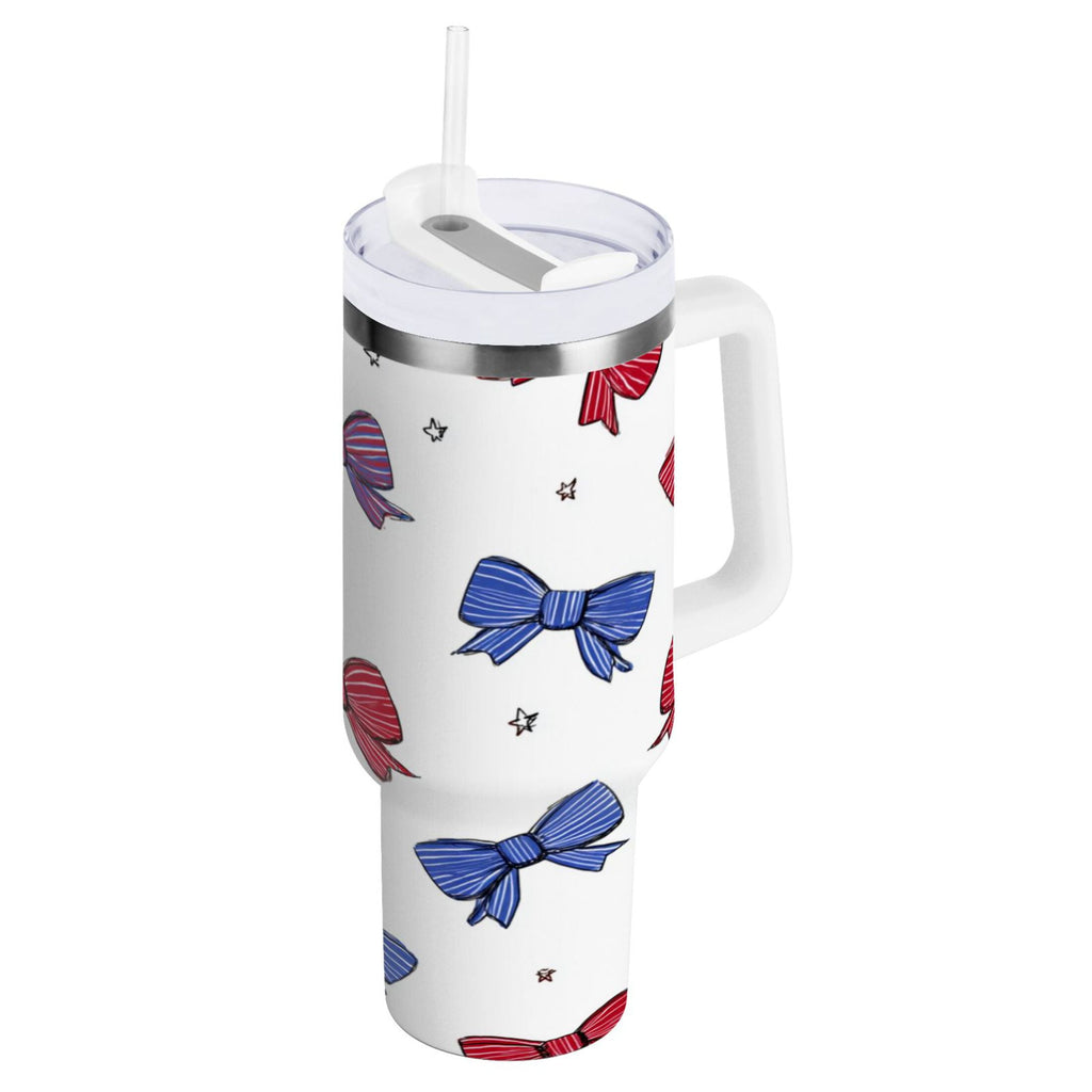 30 oz Insulated Stainless Steel Tumbler Double Wall Stainless Steel Tumbler with 2-Way Drinking Red and Blue Stripe Bows M656U