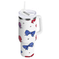 30 oz Insulated Stainless Steel Tumbler Double Wall Stainless Steel Tumbler with 2-Way Drinking Red and Blue Stripe Bows M656U
