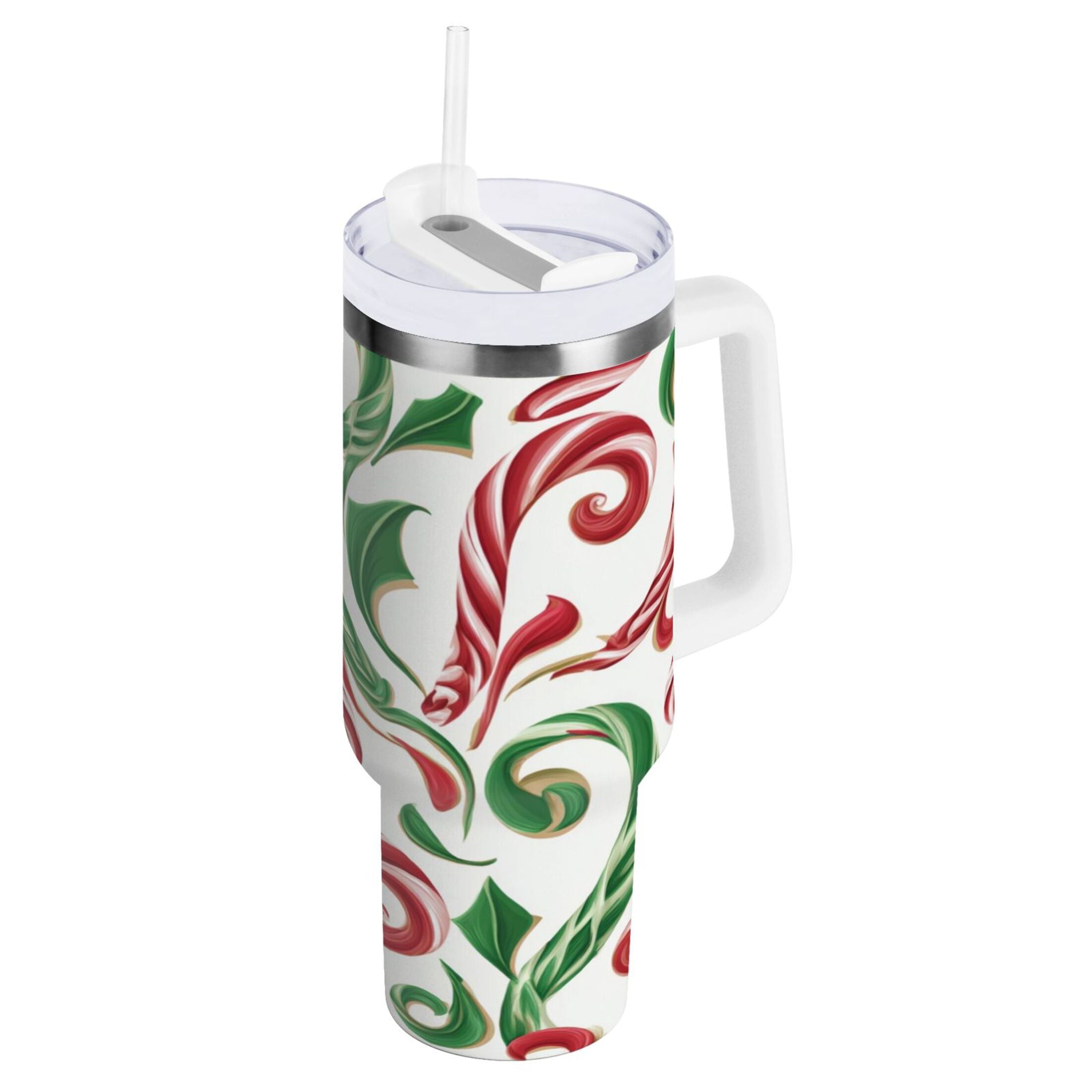 40 oz Insulated Stainless Steel Tumbler Double Wall Stainless Steel Tumbler with 2-Way Drinking Red and Green Candy-cane M573J