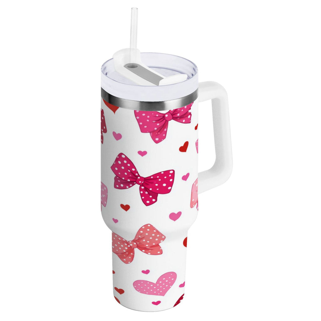 30 oz Insulated Stainless Steel Tumbler Double Wall Stainless Steel Tumbler with 2-Way Drinking Red and Pink Bows M595K