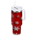 30 oz Insulated Stainless Steel Tumbler Double Wall Stainless Steel Tumbler with 2-Way Drinking Red and White Snowflakes M554W