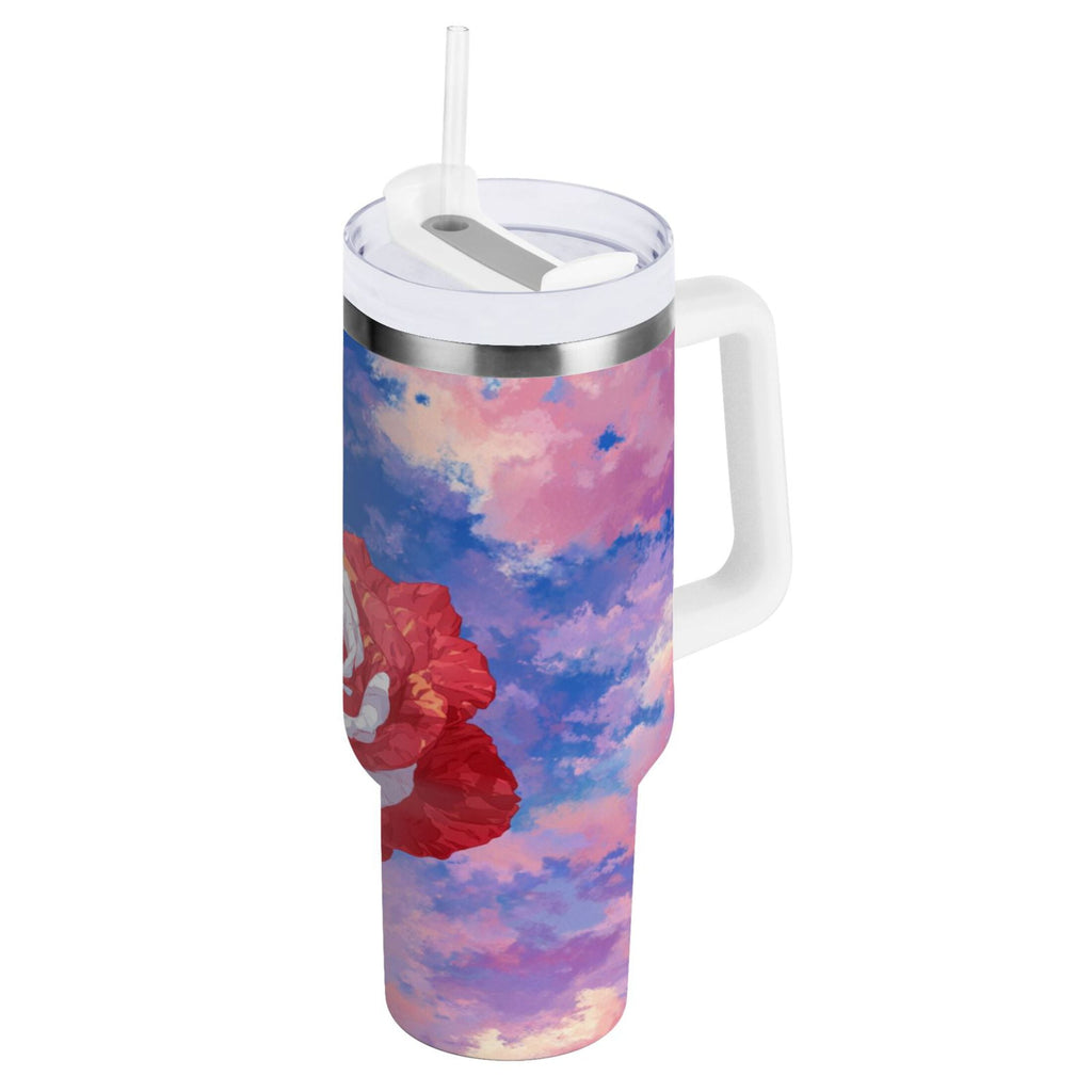 30 oz Insulated Stainless Steel Tumbler Double Wall Stainless Steel Tumbler with 2-Way Drinking Rose with Flag Pattern M547H