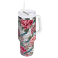30 oz Insulated Stainless Steel Tumbler Double Wall Stainless Steel Tumbler with 2-Way Drinking Roses and Ribbons M675U
