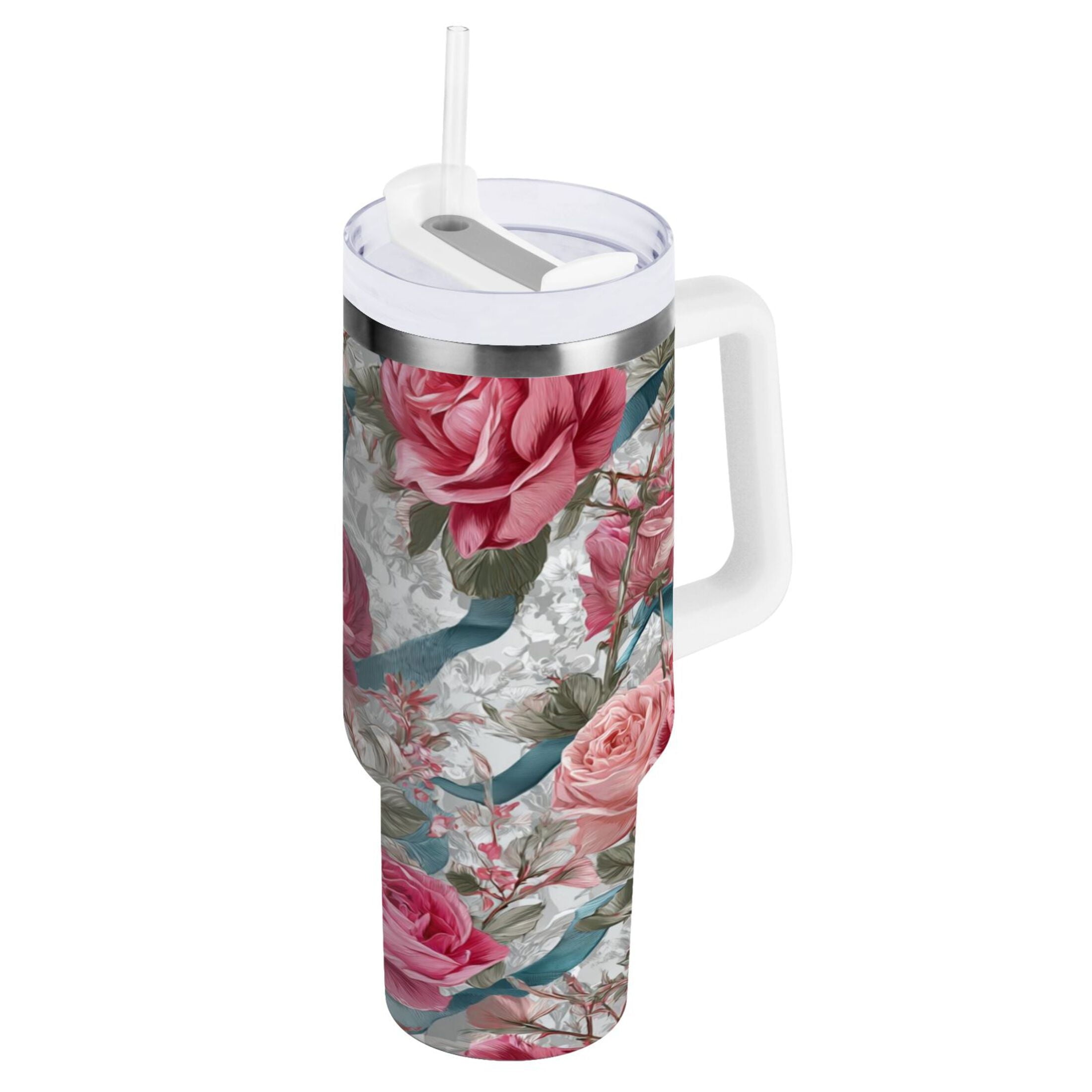 30 oz Insulated Stainless Steel Tumbler Double Wall Stainless Steel Tumbler with 2-Way Drinking Roses and Ribbons M675U
