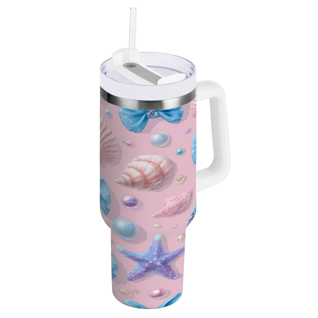 30 oz Insulated Stainless Steel Tumbler Double Wall Stainless Steel Tumbler with 2-Way Drinking Seashells and Bows M519V