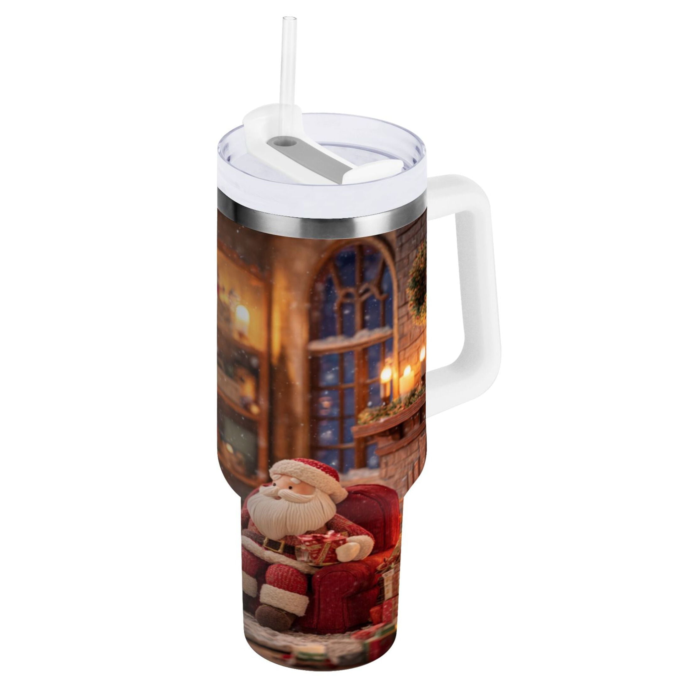 40 oz Insulated Stainless Steel Tumbler Double Wall Stainless Steel Tumbler with 2-Way Drinking Sitting Santa Claus M635F