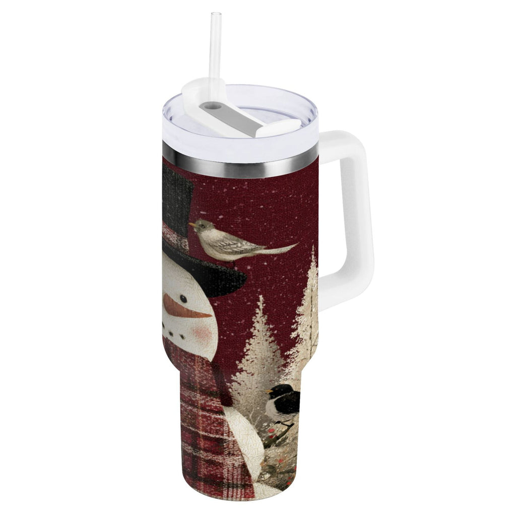 30 oz Insulated Stainless Steel Tumbler Double Wall Stainless Steel Tumbler with 2-Way Drinking Snowman and Birds M637R
