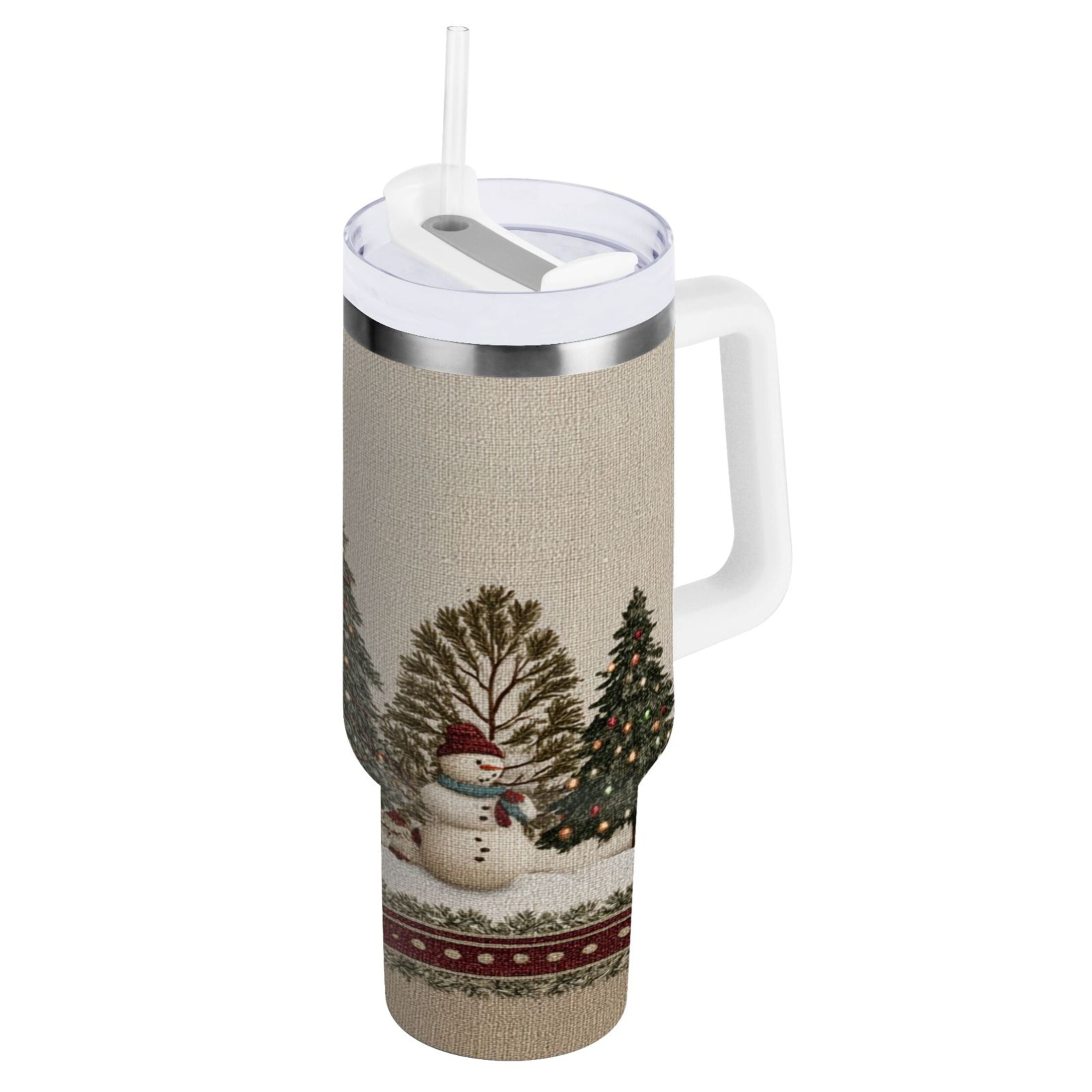 30 oz Insulated Stainless Steel Tumbler Double Wall Stainless Steel Tumbler with 2-Way Drinking Snowmen and Deer in The Forest M582S