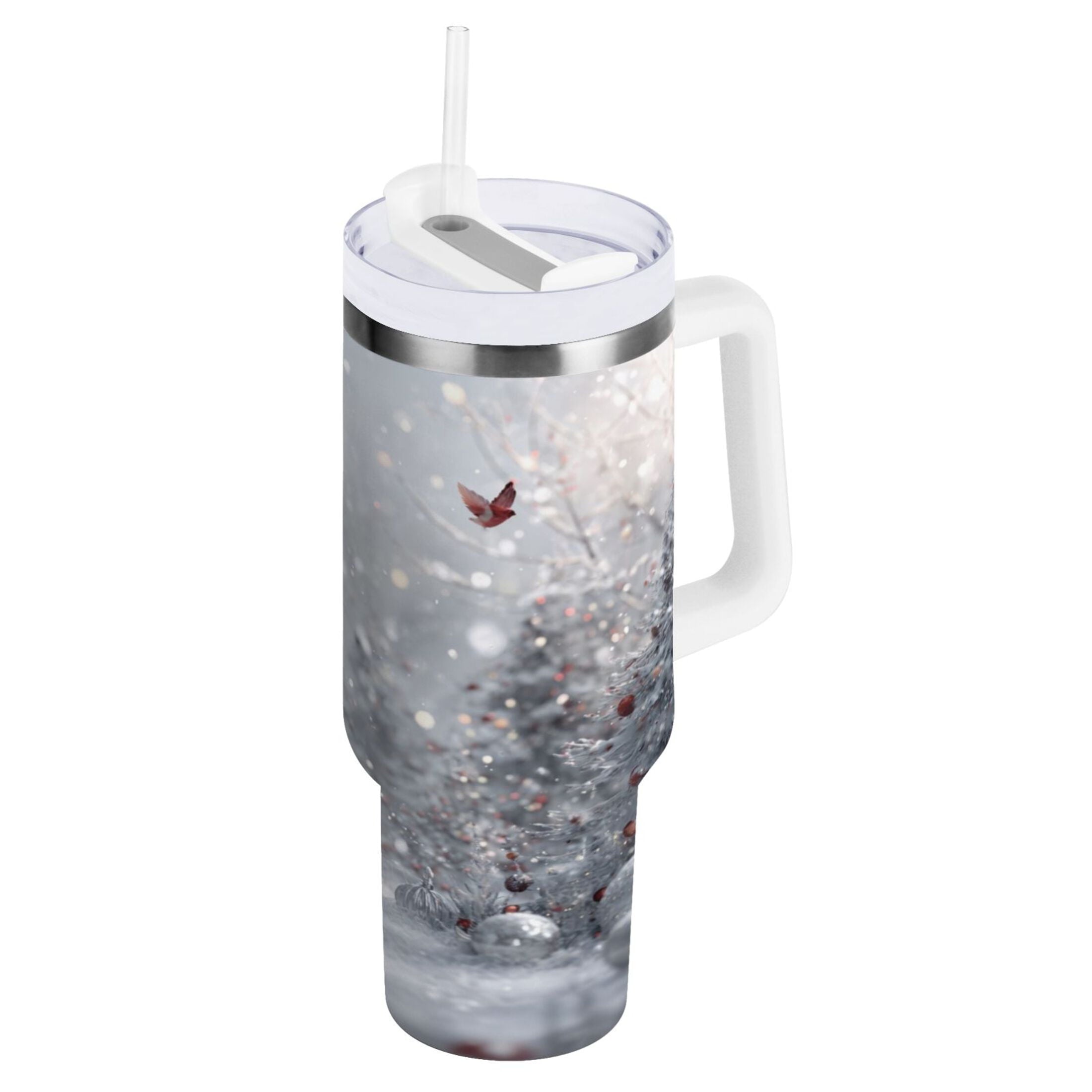 30 oz Insulated Stainless Steel Tumbler Double Wall Stainless Steel Tumbler with 2-Way Drinking Snowy Winter Landscape M557M